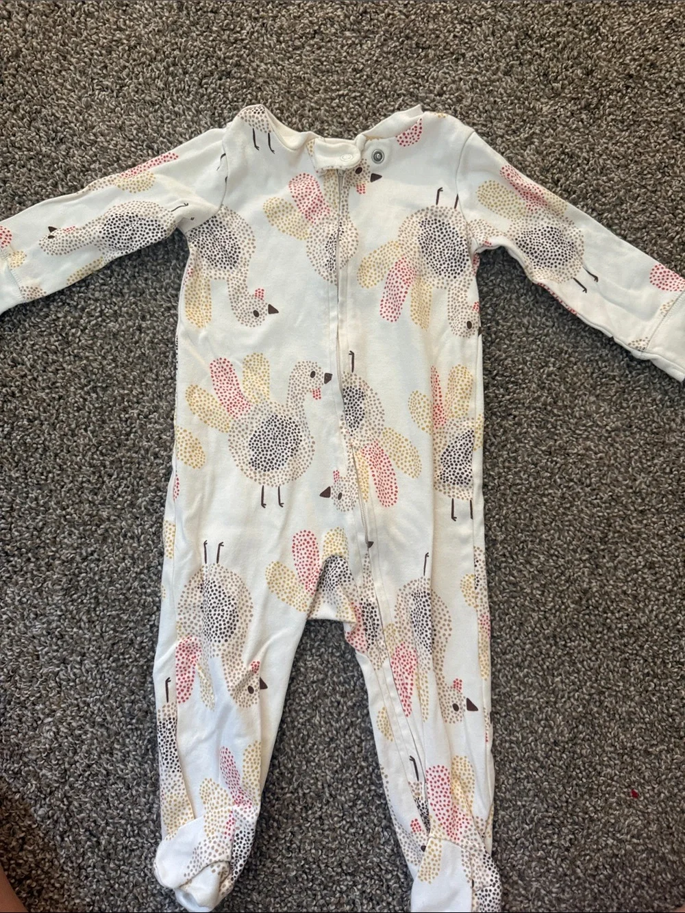 Thanksgiving Kids White One-Piece Footed Pajamas with Multicolor Bird Print